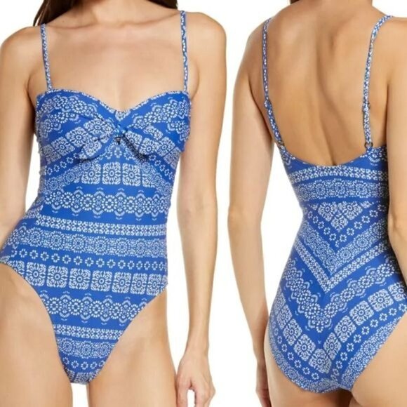 Robin Piccone Front Tie One-Piece Swimsuit Cornflower 6 NWT - Picture 2 of 13